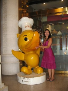 Posing with the duck before eating the duck!